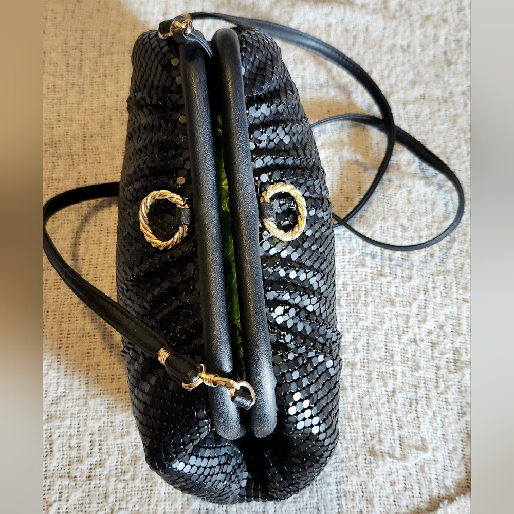 Vintage Whiting & Davis 1980s Black Metal Mesh & Leather Trim Clutch Bag - Picture 5 of 12